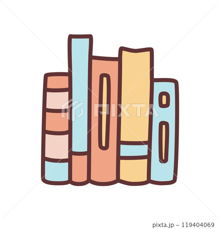 Doodle books shelf icon hand drawn in minimalistic style. Knowledge symbol 119404069