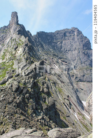Ridge of a rocky mountain range at summer day 119404565