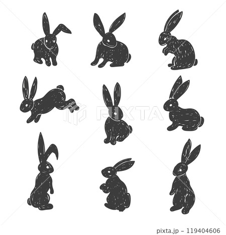 Set of cute bunnies. Easter vector sketch illustration of rabbits 119404606