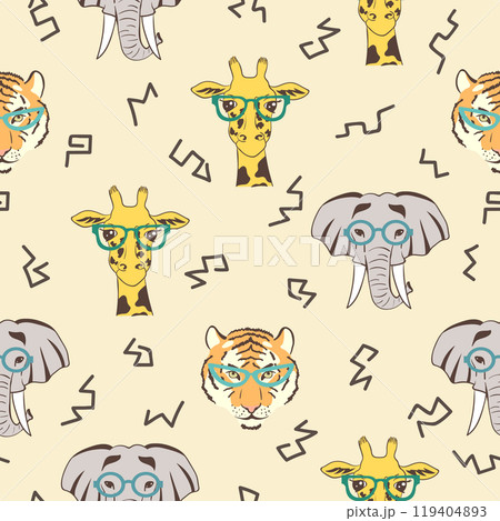 Seamless pattern with cute african animals: giraffe, elephant, tiger 119404893