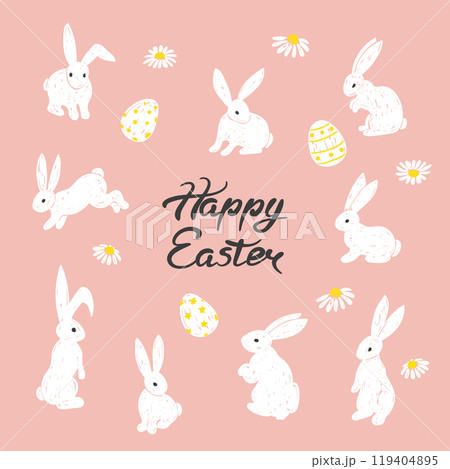 Easter bunny set. Hand drawn rabbits vector illustration Easter bunny set. Hand drawn rabbits vector illustration 119404895
