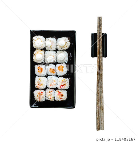assorted sushi on black plate 119405167