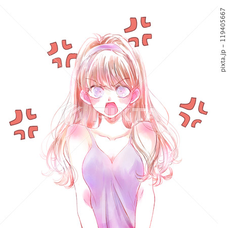 怒っている女性 キャミソール ムカつきマーク 怒っている女性 キャミソール ムカつきマーク 119405667