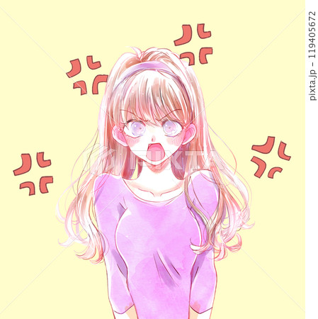 怒っている女性　ムカつきマーク 119405672