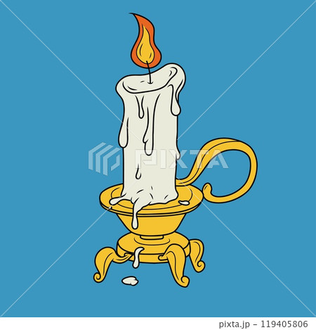 Burning candle in a vintage candlestick 119405806