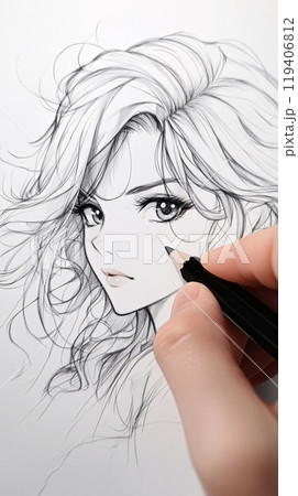 Artist Sketching a Character Portrait Using Pencil: Drawing Process Unveiled 119406812