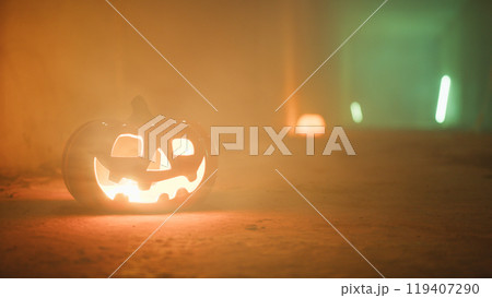 The Smile Of The Creepy Halloween Pumpkin 119407290