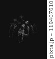 Four fearful creatures with a cross in their hands, Praying in total darkness, dark horror illustration 119407610
