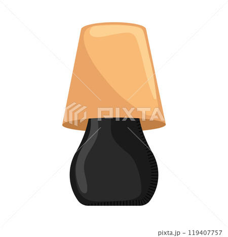 Black table lamp with orange lampshade for home decor, Vector 119407757