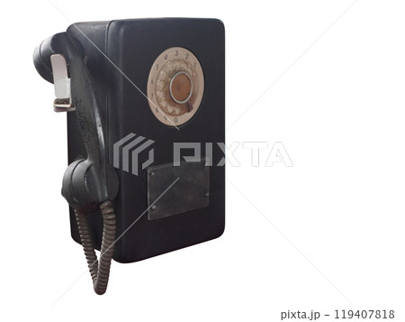 Antique black and white telephone on white background, technology, vintage, decor, decoration, gift, copy space Antique black and white telephone on white background, technology, vintage, decor, decoration, gift, copy space 119407818