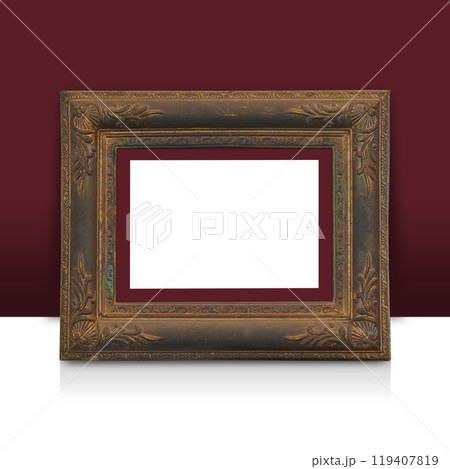 front view white paper on copper frame placed on red wall and white floor background, object, decor, fashion, gift, photo, copy space front view white paper on copper frame placed on red wall and white floor background, object, decor, fashion, gift, photo, copy space 119407819