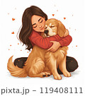Woman Hugging Golden Retriever Illustration  119408111
