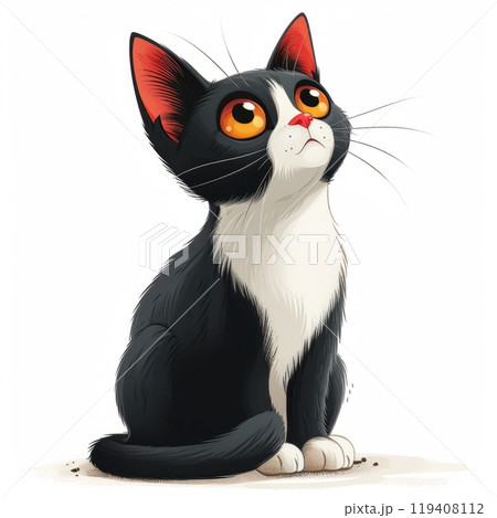 Cute black and white Tuxedo Cat Illustration drawing 119408112
