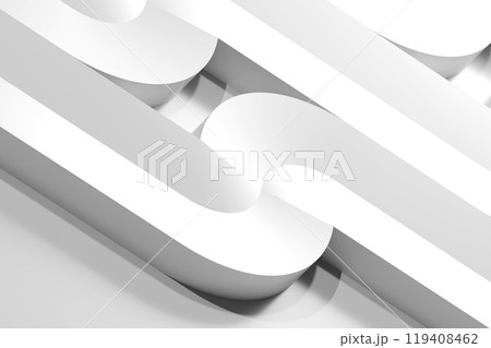 Abstract white background with installation of bent geometric structures, 3d Abstract white background with installation of bent geometric structures, 3d 119408462