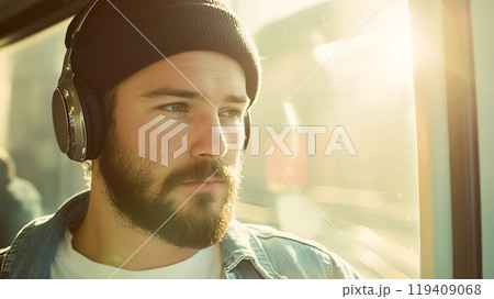 モダンな電車に乗っている男性 119409068