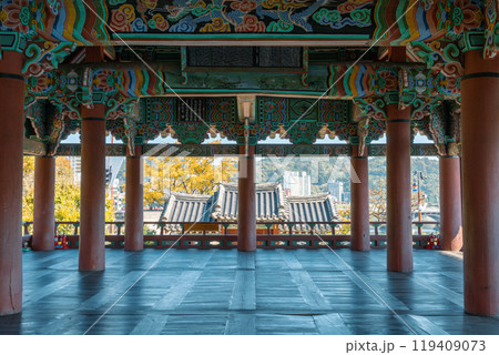 Jinjuseong Fortress traditional pavilion at autumn in Jinju, Korea Jinjuseong Fortress traditional pavilion at autumn in Jinju, Korea 119409073