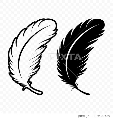 Vector Black and White Fluffy Feather Logo Icons. Silhouette Feather Set Closeup Isolated. Design Template of Flamingo, Angel, Bird Feather. Lightness and Freedom Concept Vector Black and White Fluffy Feather Logo Icons. Silhouette Feather Set Closeup Isolated. Design Template of Flamingo, Angel, Bird Feather. Lightness and Freedom Concept 119409389