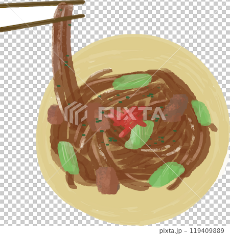 焼きそばの手描きイラスト 119409889