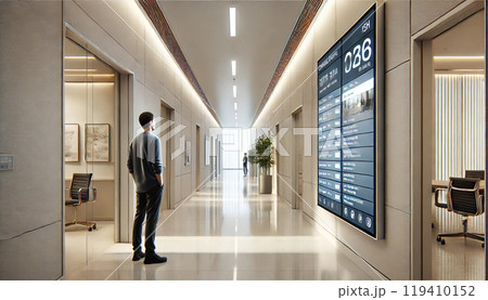 通路に設置されたデジタルサイネージ 119410152