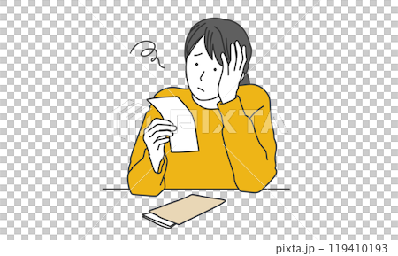 給与明細を見て落ち込む女性のシンプルイラスト 119410193