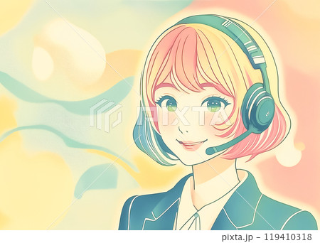 ヘッドセットをつけて働く女性オペレーターのイメージ素材 119410318