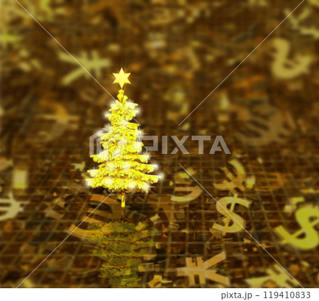 雪と黄金のクリスマスツリー 119410833