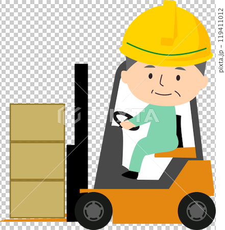 Senior man driving a forklift Senior man driving a forklift 119411012