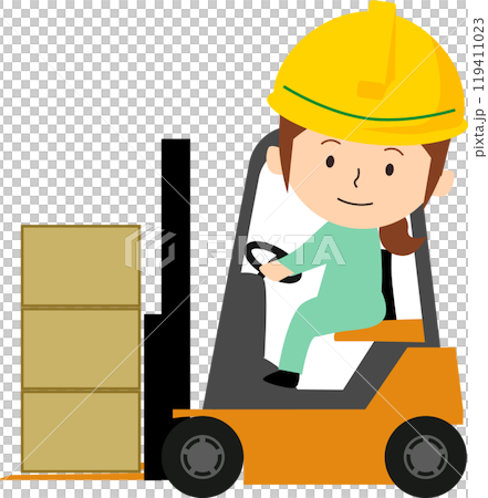 Female worker driving a forklift 119411023