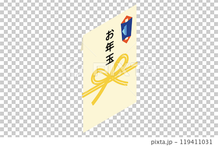 熨斗と水引のついたお年玉袋、アイソメトリックアイコン 119411031