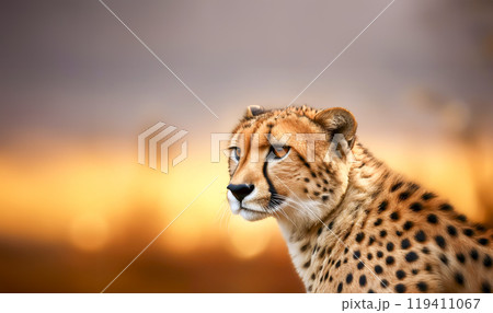 夕焼けに染まるチーターのイメージ素材 夕焼けに染まるチーターのイメージ素材 119411067