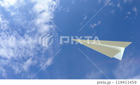 The white paper plane on sky background for Business or travel concept 3d rendering. The white paper plane on sky background for Business or travel concept 3d rendering. 119411459