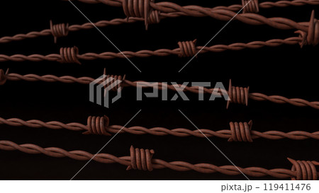 The rusty barbed wire on black Background for abstract or war concept 3d rendering. The rusty barbed wire on black Background for abstract or war concept 3d rendering. 119411476
