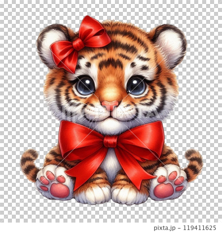 Cute animals tied with bows Clipart Watercolor  119411625