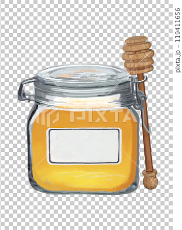 はちみつ(保存瓶)白ラベル、ハニーディッパー付き はちみつ(保存瓶)白ラベル、ハニーディッパー付き 119411656