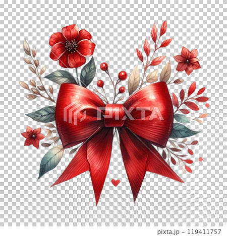 Cute flowers tied with bows Clipart Watercolor Cute flowers tied with bows Clipart Watercolor 119411757