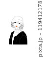 バケットハットをかぶる冬服の女性（ポップなテイスト） 119412178
