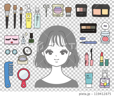 Illustration set of women and makeup products 119412875