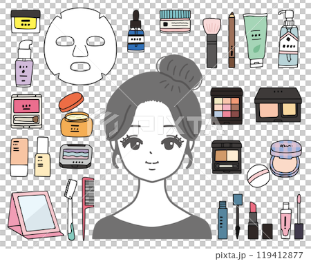 女性と美容アイテムのイラストセット 女性と美容アイテムのイラストセット 119412877