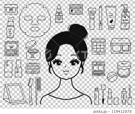 婦女與美容用品插圖集線描 119412878