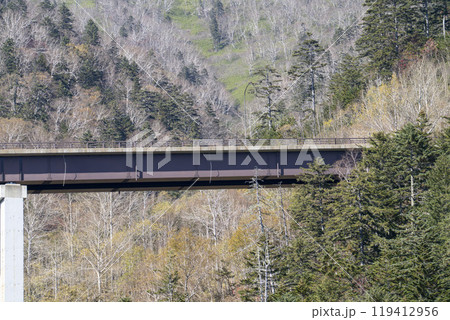秋晴れの三国峠　緑深大橋　国道273号線　北海道上士幌町 119412956
