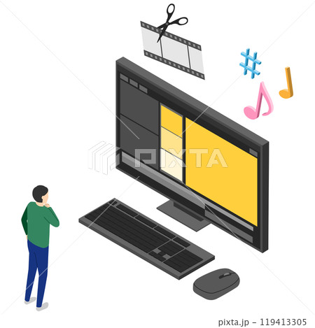 PCで動画編集する男性 PCで動画編集する男性 119413305
