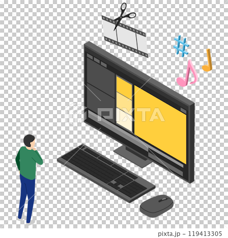 PCで動画編集する男性 PCで動画編集する男性 119413305