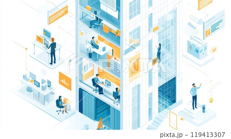 Connected Office Building An Isometric View. 119413307