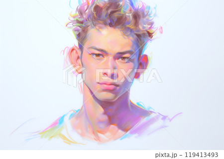 カラフルな色鉛筆で描いたような爽やかな男性のイラストのイラスト素材