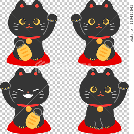 花俏的黑色招財貓插圖集 119413643
