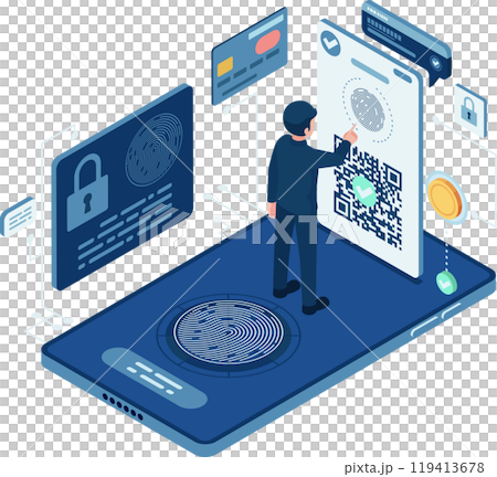 Isometric Biometric Payment with Fingerprint on Smartphone Isometric Biometric Payment with Fingerprint on Smartphone 119413678