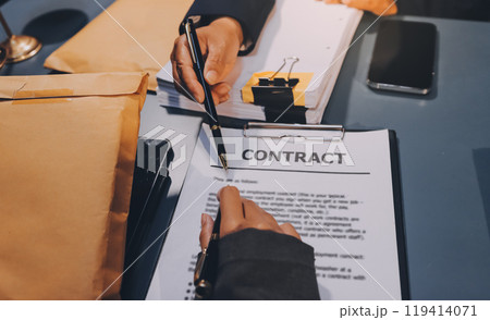 Judge gavel with Justice lawyers having team meeting at law firm background. Concepts of Law and Legal services. Judge gavel with Justice lawyers having team meeting at law firm background. Concepts of Law and Legal services. 119414071