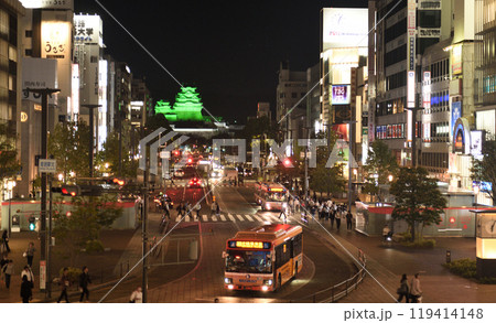 姫路城緑色のライトアップ 119414148