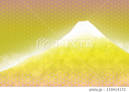 麻の葉文をあしらった金色に輝く富士山 119414172