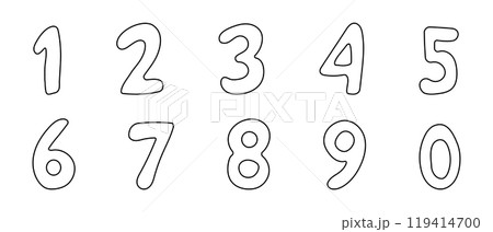 Doodle number, set numeric outline comic figure. 1 to 0 hand drawn numbers. Sketch marker stroke. 119414700